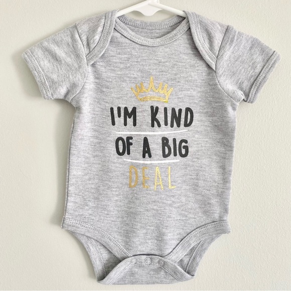 Gray Baby Onesie with Gold Crown Print - Picture 1 of 3